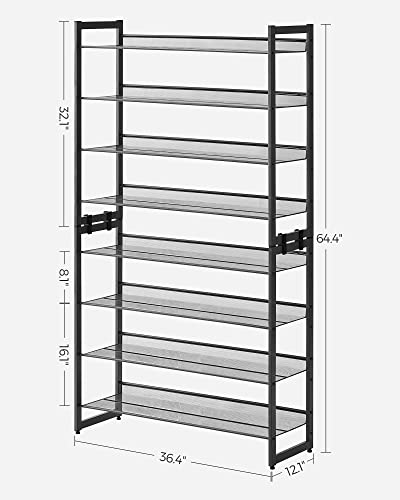 Ink Black 8-Tier Metal Shoe Rack - Holds 32-40 Pairs, Adjustable & Stackable