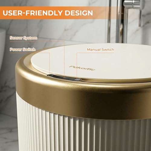 Pukomc Automatic Motion Sensor Trash Can with Lid - Beige, Odor Control, Waterproof, Silent