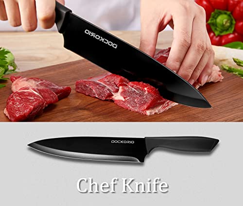 Dockorio Black 19-Piece Kitchen Knife Set with Block - High Carbon Stainless Steel