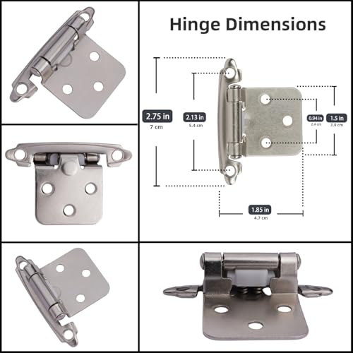 Self Closing Overlay Cabinet Hinge - Satin Nickel 1/2" Variation, 25 Pairs
