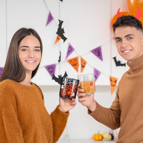 Halloween Icon Glass Cups Set - Ghost Pumpkin Bat Cat - 4 Pcs Variation