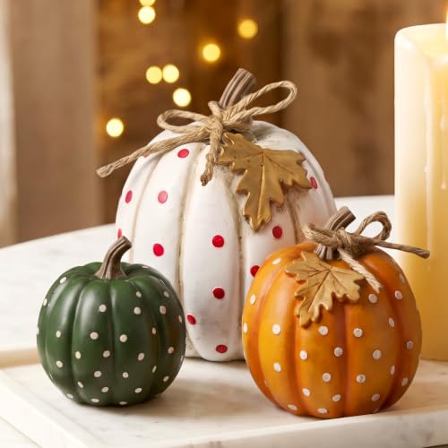 Fall Pumpkin Figurine Set - 3 Resin Decor Pumpkins for Thanksgiving