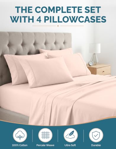 Casa Platino 100% Cotton Full Size Cooling Sheets Set - Veiled Rose
