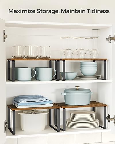 SONGMICS 4-Piece Kitchen Cabinet Organizer Set Black & Rustic Brown, 5.4" & 6.2" Height Variations
