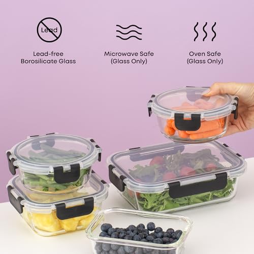 Black 24-Piece Borosilicate Glass Food Storage Containers Set with Lids