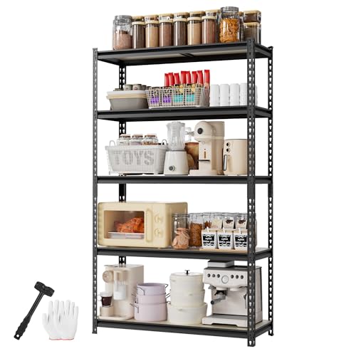 Heavy Duty 5-Tier Garage Storage Shelf - 72 Inch Black Adjustable Shelving Unit with 2180LBS Capacity