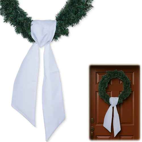 White Blank Sash Ribbon for Wreath Decoration, 55" Professional Grade Linen Bow Embroidery Monogram Wedding Party Door Farmhouse Christmas Craft