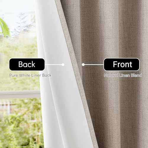 ChrisDowa Linen Blackout Curtains 63 Inch Length 100% Curtain