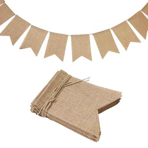 LaRibbons Burlap Banner, 15Psc Burlap Banner Flags Blank, 5x7.5 inches 11.5ft DIY Party Decor for Christmas, Birthday, Wedding, Baby Shower and Graduation