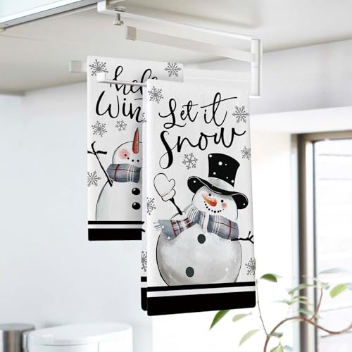 Hello Winter Snowman Kitchen Dish Towels Set of 2 – Croar