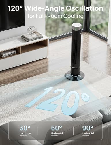 Black 36-Inch Smart Tower Fan with DC Motor & Remote Control