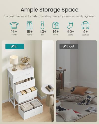 Cloud White Tall Dresser with 5 Fabric Drawers - Steel Frame & Wooden Top