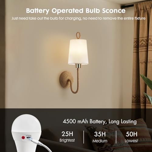 Set of 2 Battery-Operated Boho Wall Sconce Lamps with Remote – Rechargeable LED Rattan Lights for Bedroom & Living Room
