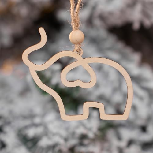 Wood Elephant Ornament with Heart Cutout - Rustic Xmas Gift for Mom & Friends