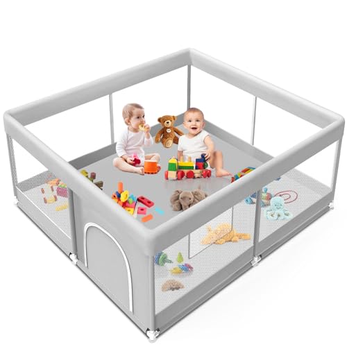 Baby Playpen 50x50 Inch - Grey Toddler Fence Activity Center, No Mat Included