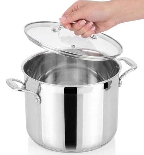 NutriChef 8-Quart Stainless Steel Stock Pot with See-Through Lid, Heavy Duty Induction Suitable