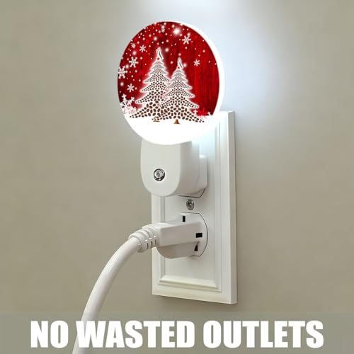 Mugod Red Christmas Nightlight with Dusk-to-Dawn Sensor - Coffee Beans & Snowflakes Plug-in Wall Light, 0.5W, Sleep-Friendly Christmas Decor (1.14"D x 2.95"W x 4.95"H)