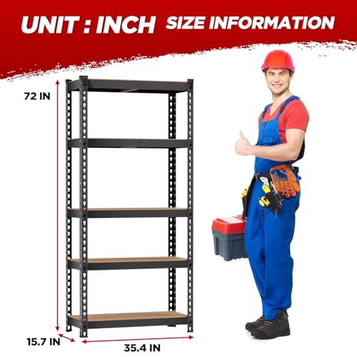 BestOffice 36W x 16D x 72H Heavy Duty 5-Tier Garage Shelving with Adjustable MDF Shelves