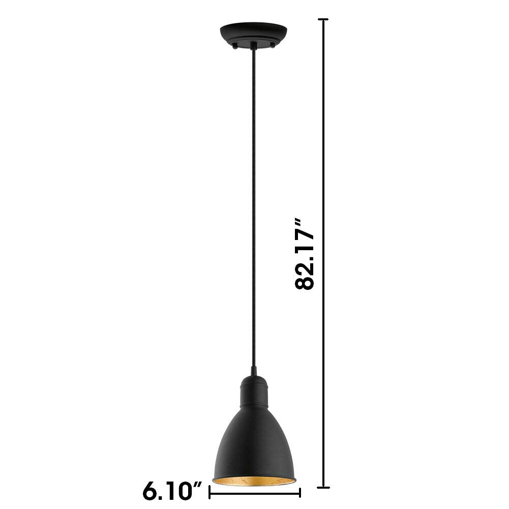 EGLO Priddy 1-Light Mini Pendant Hanging Lighting Fixture with Steel Shade for Kitchen Island, Hallway, and Dining Room, 60W, 82 in, Black and Gold