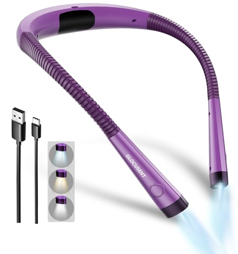 Glocusent Rechargeable LED Neck Reading Light - Purple, Medium, 80-Hour Battery