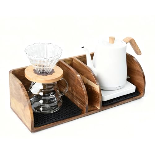 Big Acacia Coffee Bar Station Organizer Stand for Chemex & Pour Over - Durable & Stylish