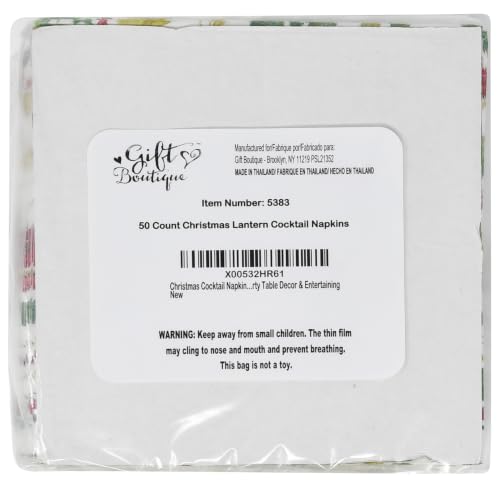 Christmas Holly Berry Cocktail Napkins - 50 Pack for Holiday Parties