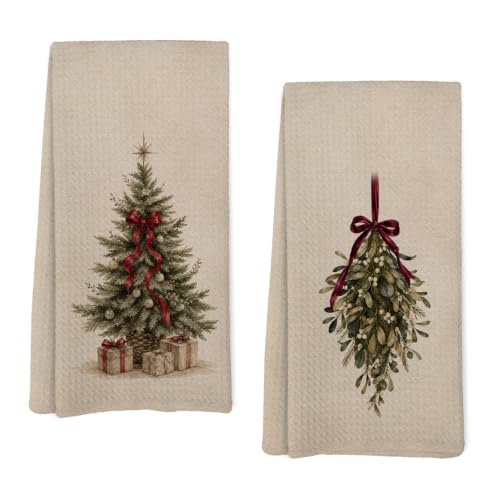 Vintage Tree Mistletoe Christmas Kitchen Towels (Set of 2) - AHNWICNR, Vintage Tree