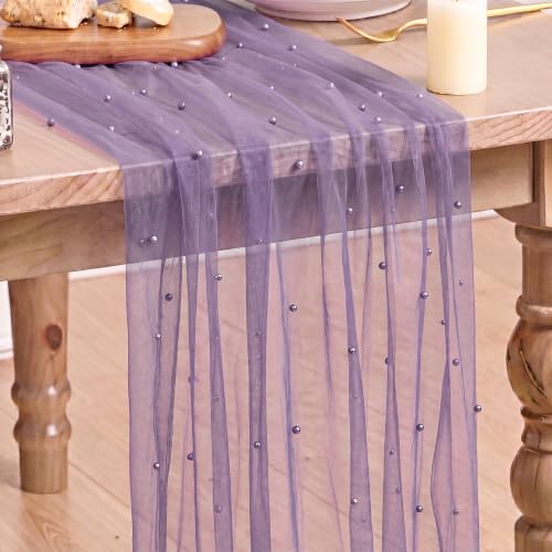 28" x 120" Purple Pearl Gauze Table Runner - Home Decor, Durable Polyester