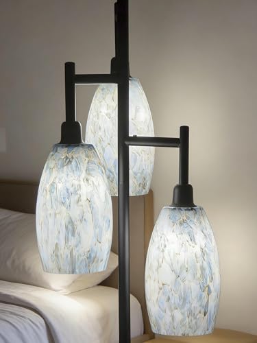 Glass Pendant Light Shade 7.64"H Blue Oval Replacement with Crackle Pattern - 3 Pack