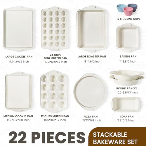 Cream 22-Piece Nonstick Bakeware Set with Silicone Handles - Oven Safe