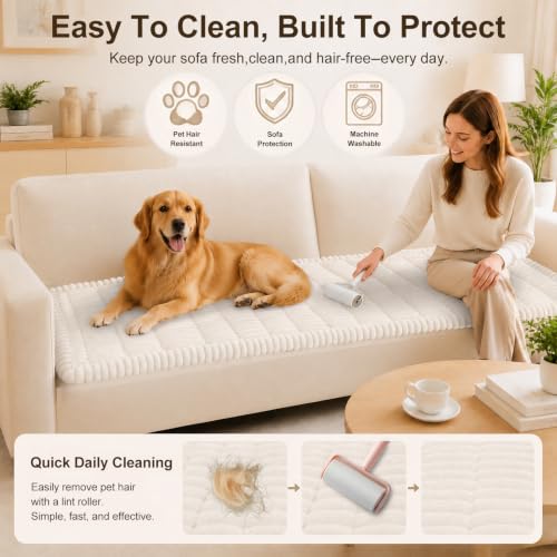 Pet Sofa Cover for Dogs - Non-Slip Fuzzy Couch Protector 27.6x70.9 White
