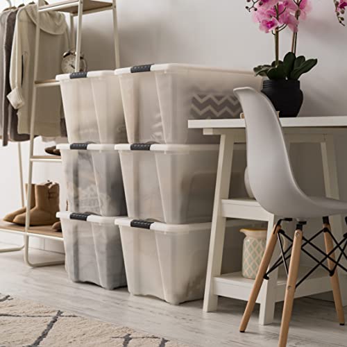 54 Quart Plastic Storage Bins with Lids - 6 Pack, Pearl