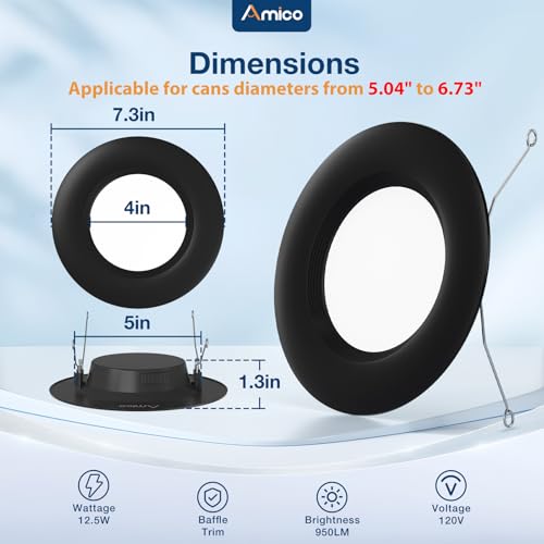 LED Recessed Lighting 6 Inch Black Retrofit Can Light - 5 Color Temp, Dimmable