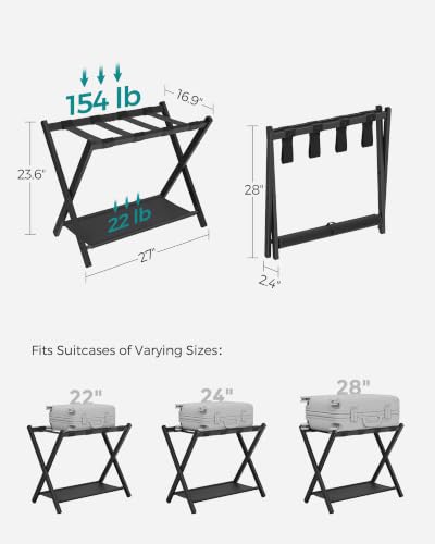Foldable Luggage Rack Steel Frame with Oxford Fabric & Plastic - Black, 1 Pack