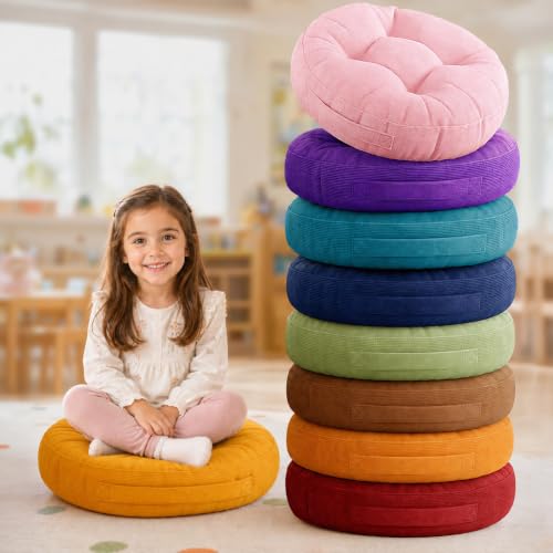 Kids Floor Cushions 8 Pack - Round Flexible Classroom Seating - Lovely
