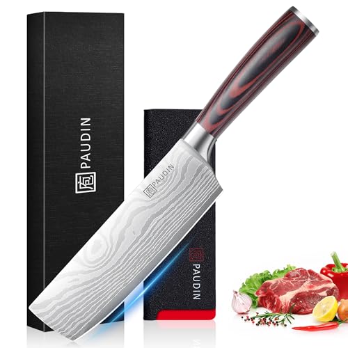 PAUDIN 7-Inch Nakiri Knife - Razor Sharp Vegetable & Meat Chef's Knife with Ergonomic Handle