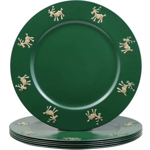Omuriko 6-Pack Christmas Reindeer Green Plastic Charger Plates 13" XL6GR