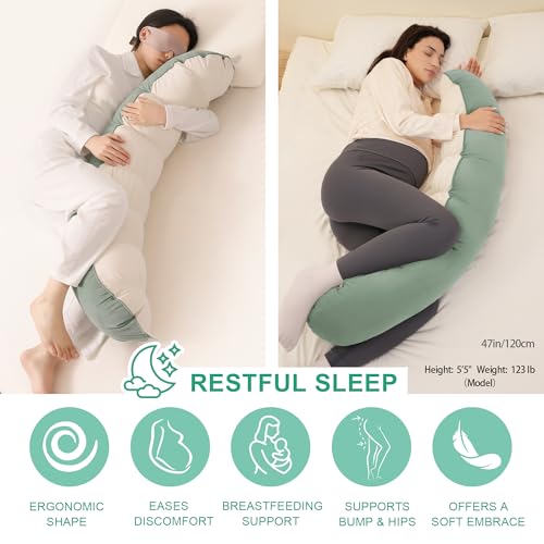 Green-White 47-Inch Body Pillow for Adults - Long Bolster Support Cushion