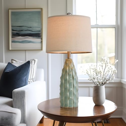 USumkky 23.75-inch Green Ceramic Table Lamp Set of 2 - Farmhouse & Modern Nightstand Decor