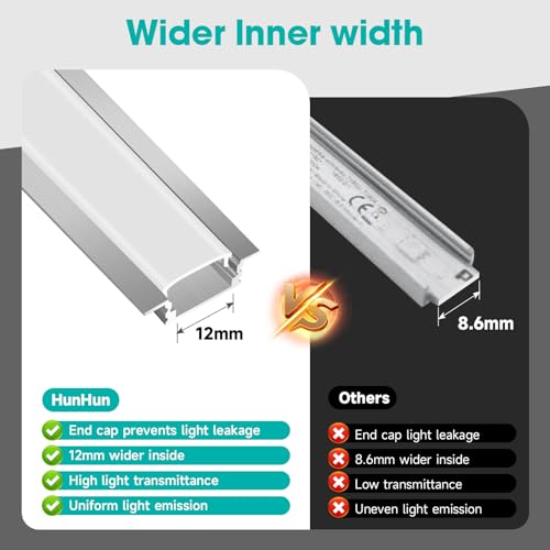 10-Pack 6.6ft Silver Recessed LED Aluminum Channel for Strip Lights with Diffuser & End Caps - Indoor Ceiling & Cabinet Lighting Variation