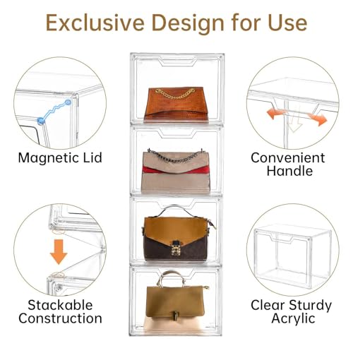 Freebat 5-Pack Stackable Acrylic Display Cases with Lids for Collectibles & Storage