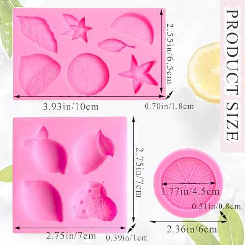 5 PCS Lemon Carambola Fondant Silicone Mold Fruit Silicone Molds Lemon Piece Leaf Cake Pop Molds for Chocolate Candy Cake Cupcake Polymer Clay Crafting Projects DIY Cake Decoration