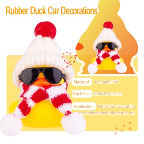 MuMyer Christmas Rubber Ducks Car Ornament G-white&red_white 2 Inches - Dashboard Decorations with Hat Sunglasses & Scarf