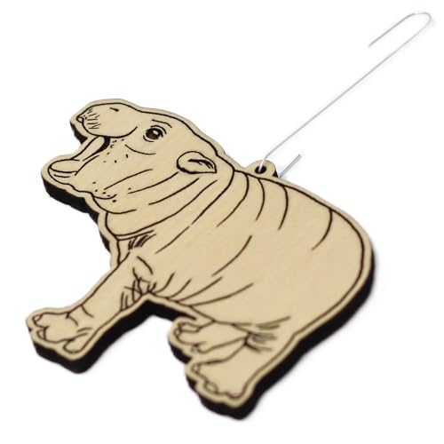 Wood Christmas Ornament - Pygmy Hippo Holiday Decor - Handmade in USA