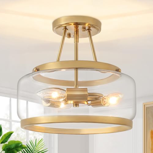 Brushed Gold Semi Flush Mount Ceiling Light Fixture 11.81" for Hallway, Kitchen & Entryway