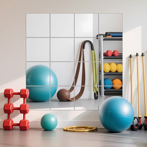 Home Gym Mirror Tiles Set - 12x12 Inch Frameless Glass Wall Mirrors 16PCS - Variation of 12x12-16pcs