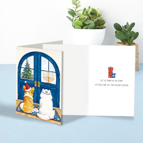 Qiavor Happy Hanukkah Card for Dog Owner – Dog Variation, Funny Interfaith Gift