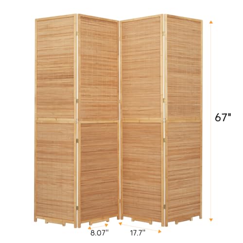 Brown Bamboo Room Divider 4 Panel Folding Privacy Screen 5.6FT - JVVMNJLK