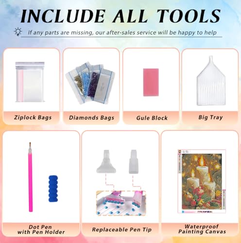 CRZMODE Christmas Candle Diamond Painting Kit 12x16 Inch for Adults & Beginners