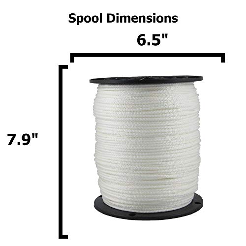 1/8 Inch Solid Braid Polyester Rope - Low Stretch Industrial Cord 1000 Ft - White